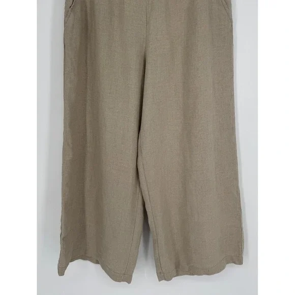 Garnet Hill Cropped Wide-Leg Linen Pants Small Sand Beige NWT Coastal Minimalist - Picture 4 of 10